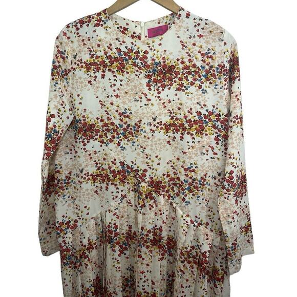 MDRN Balfour Pleated Floral Dress Long Sleeve Drop Waist Tea Length Roses Small - Picture 3 of 10